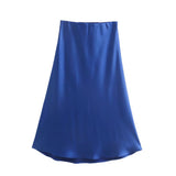 Yipinpay 2024 New Elastic Waistline Simple Full-Color Satin Full-Length Skirt