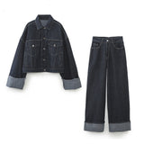 Yipinpay New Autumn Denim Jacket 9632255 Rolled-Up Trousers Leg Jeans 6045205