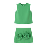 Yipinpay New Spring Style Simple Vest With Two Sets Of Floral Decorative Skirt