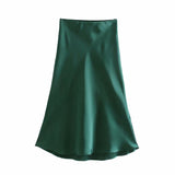 Yipinpay 2024 New Elastic Waistline Simple Full-Color Satin Full-Length Skirt