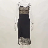 Yipinpay Sexy Little Sling Lace Spliced Split Dress Female Heart Pure Desire Wave Lead Fairy Skirt