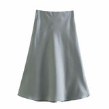 Yipinpay 2024 New Elastic Waistline Simple Full-Color Satin Full-Length Skirt