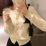 Yipinpay Sense Of Pure Color Round-Neck Cardigan Knitted Blouse Women's Autumn And Winter New Style Retro Short Sweater Jacket