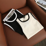 Yipinpay New Rice-White Sleeveless Spliced Slim Lady's Bottomed Vest T-Shirt