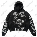 Yipinpay Street Harajuku Fashion Retro Skull Print Hoodie Y2k Couples Street Clothing Hoodie