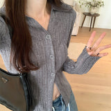 Yipinpay Straightens The Shoulder Knitted Cardigan Jacket, A New Slim, Striped Long-Sleeved Blouse In Early Autumn