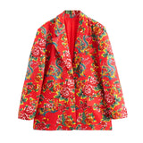 Yipinpay Big Flower Loose Suit Jacket Northeast Big Flower Cotton-Padded Jacket Leisure Trousers Suit