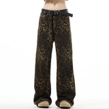 Yipinpay Leopard Print Jeans Women's Fashion Brand Trousers Loose Straight Casual Trousers Popular Style In Early Spring