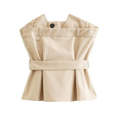 Yipinpay Spring Style Belt Shoulder-Length Blouse With Belt Double-Breasted Skirt Suit