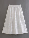 Yipinpay Summer Style Hollowed-Out Embroidered Sleeveless Blouse Loose Waist Embroidered Flute Skirt Suit