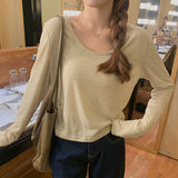 Goose Egg Collar Tencel Long-Sleeved T-Shirt Women Wear The New Soft Waxy Skin Bottoming Shirt In Spring