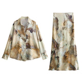 Yipinpay Spring Tie-Dyed Satin Texture Shirt 6962025 Skirt 6962024