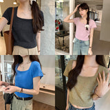 Korean Version Of Knitted Short-Sleeved T-Shirt Women's New Summer Slim Thin Solid Color Full-Length Short-Style Blouse Ins