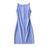 Yipinpay New Spring Style One-Word Pleated Solid-Color Dress Sexy Sling Hip Skirt