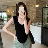 Sexy Spice Girl V-Neck Knitted Sleeveless Vest Women's 2024 Spring / Summer New Style Wrinkled Waist-Bottom Blouse