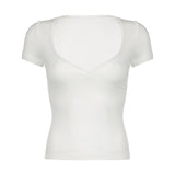 Hot Girls Sexy V-Collar Lace Stitching Solid Color Short-Sleeved Basic Casual Short-Sleeved Blouse 2024 Summer New Style