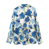 Yipinpay Spring Silk Satin Flower Printed Shirt 2248802