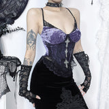 Yipinpay Summer 2024 New Spicy Girl Vest Temperament Rose Compound Lace Purple Sling Girl