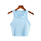 Yipinpay New Round Collar Solid Color Sports Short Blouse With A Slimmed Edge, A Small Vest.