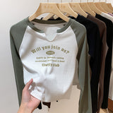 European Shoulder V-Collar T-Shirt Women's Long-Sleeved Spring And Autumn Decoration With Threaded Bottomed Shirt And Short High-Waist Chic Blouse