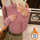Yipinpay Collar Solid Color Long-Sleeved T-Shirt Women Wear A New Style Of Slimming, Velvet, Thicker, Warm And Bottomed Shirts In Autumn And Winter.