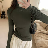 White High-Collar Slim Long-Sleeved T-Shirt Female Chunqiu New Style Slim Undershirt With Chic Temperament