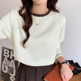 Yipinpay Long-Sleeved T-Shirt Women's New Design Is Full Of Impact Color Round-Neck Waffle Top And Bottom Shirt.