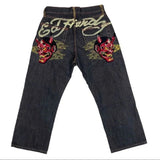 Yipinpay High Street Jeans Male Personality Printed Hip Hop Fashion Clothing Straight Pants High Waist Y2K Jeans