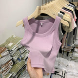 Yipinpay Girls Tight Anti-Smooth Threaded Vest Women's Spring And Summer Suit Slim Top Ins Tide