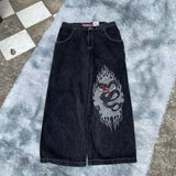 Yipinpay Baggy Jeans Hip-Hop Rock Print 2024 New Fashion Harajuku Wide-Leg Jeans