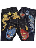 Yipinpay High Street Jeans Male Personality Printed Hip Hop Fashion Clothing Straight Pants High Waist Y2K Jeans