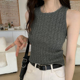 A Retro Twist Sling Vest For A Woman In Summer, A New Style Of Slimming, Lazy Wind, Unique Design, Grey Knitted Clothes.