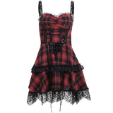 Yipinpay Dark Wind Summer New Gothic Plaid Style Girdle Waist-Deep V Suspender Dress Woman