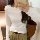 Yipinpay Round Collar Solid Color Elastic Long-Sleeved T-Shirt Women's Autumn And Winter New Basic Inner Bottom Top