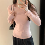Yipinpay Collar Spice Girl Shoulder Long-Sleeved T-Shirt A New Autumn Style Slim And Thin Bottomed Shirt With A Pure Desire Blouse