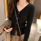 Yipinpay Button Long-Sleeved Sweater Autumn And Winter Korean Style Slim Cardigan Women's New Bottomed Sweater