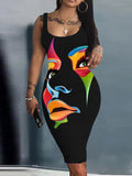 Yipinpay New Halter Belt Buttocks Printed Fashion Plus Size Dress