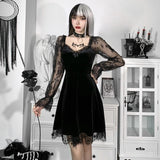 Yipinpay Dark Dress Lace Stitching Shows Chest Long-Sleeved Lotus Leaf Edge Waist Shows Thin Casual Dress