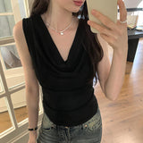 French Temperament Design Shoulder Swing Collar Vest Summer 2024 New Style Slim And Thin Sleeveless Blouse