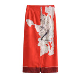 Yipinpay New Blended Printed Split Straight Skirt 2394119