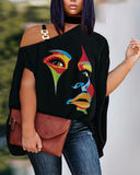 Yipinpay Plus-Size Women's Wear 2024 Summer New Fashion Off-Shoulder Casual Printed T-Shirt