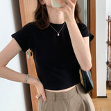 Korean Splicing Design Feel Bottom Shirt Spring And Autumn New Loose High Waist Thin Short-Sleeved T-Shirt Blouse