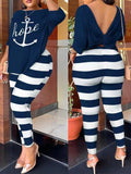 Yipinpay Autumn New Women's Fashion Leisure Bare-Back Printed Trousers Suit