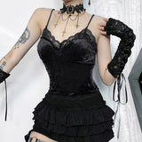 Yipinpay Dark Velvet Lace Sling 2024 Fall New Sexy Spicy Girl Spliced Blouse Girl