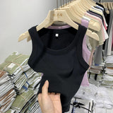 Yipinpay Girls Tight Anti-Smooth Threaded Vest Women's Spring And Summer Suit Slim Top Ins Tide