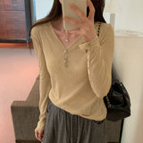 Yipinpay Long Sleeves, Slightly Penetrating Top Girl Autumn, New Korean Style Minority Loose Pullover Sweater Ins