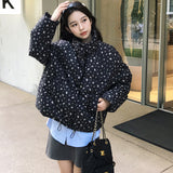 Flower Stand Collar Short Down Cotton Jacket 2024 New Small Bread Jacket Female Winter Korean Cotton-Padded Jacket