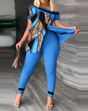 Yipinpay Women's Wear Summer New Fashionable Leisure Forked Oblique Collar Printing Suit
