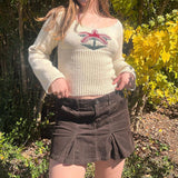 Retro Spice Girl U-Collar Slim And Thin Woolen T-Shirt 2025 Autumn New Lovely Coconut Pattern Sweater