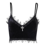 Yipinpay Dark Korean Velvet Sling New Beautiful Back Spring Lace Bra Vest Underwear Women's Breasts